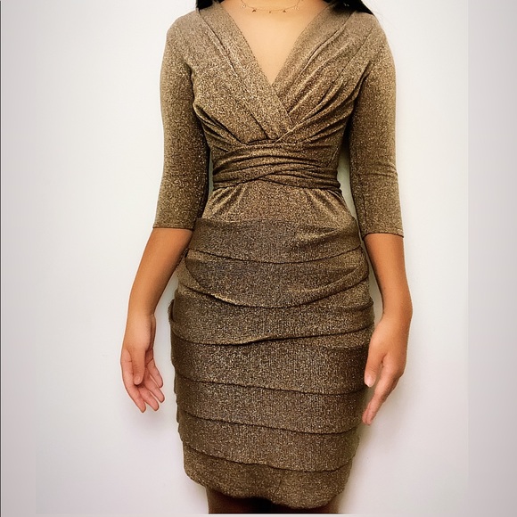 gold BCBGMaxAzaria dress